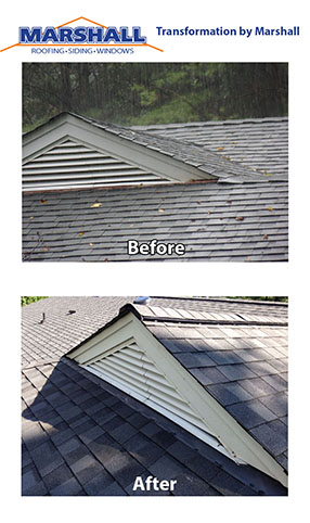 Roof replacement before and after transformation pictures. Northern Virginia Roofing Contractors Gable Vents