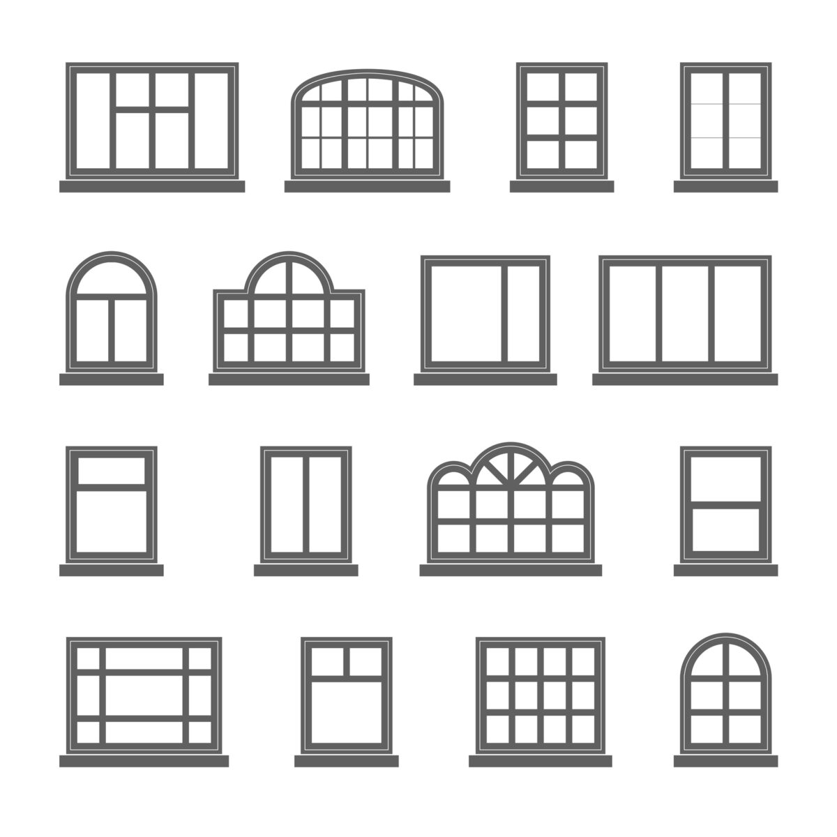 Silhouette house empty comfort windows estate building decoration icons set design flat template vector illustration