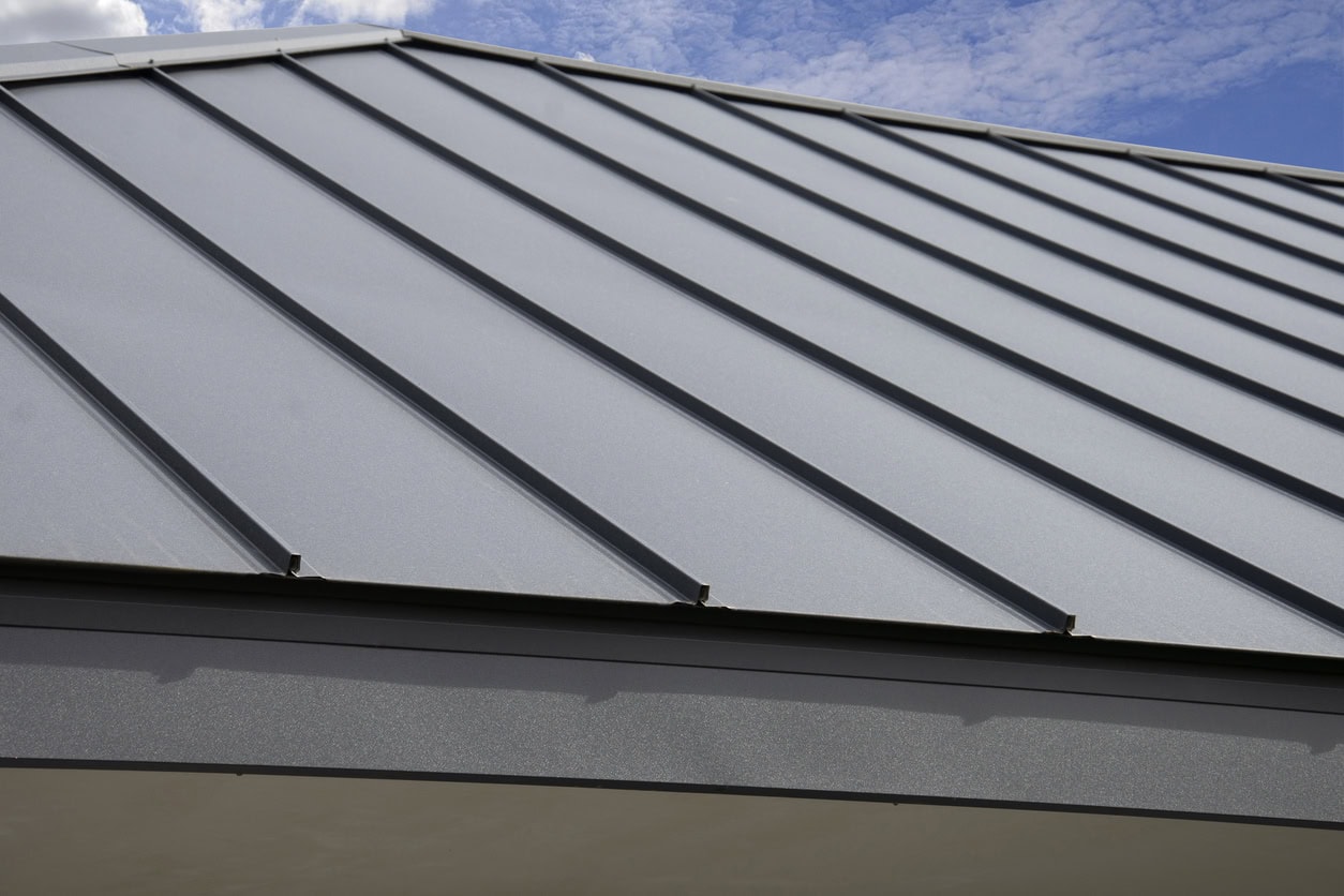 Gray Seam Metal Roof on sky background